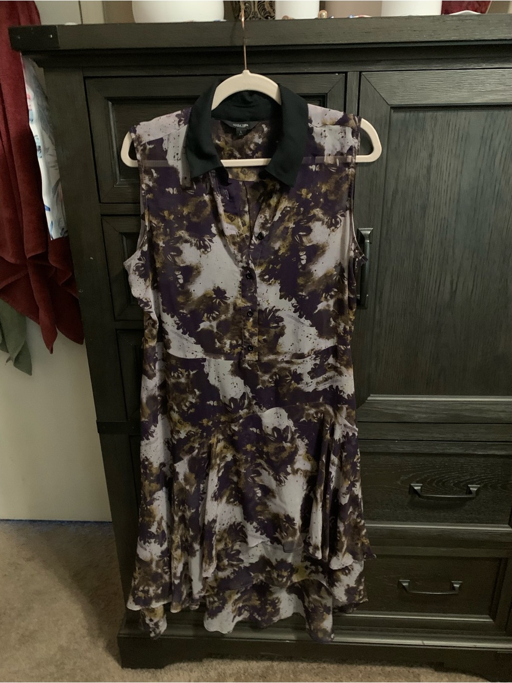 Simply Vera Vera Wang Purple Floral Sleeveless Dress with Black Collar